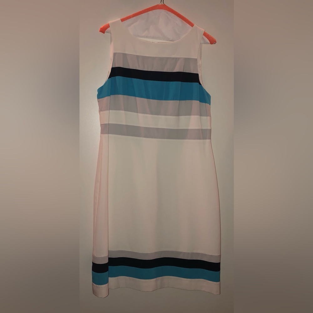 White House Black Market Blue, black and White Sleeveless Shift Dress